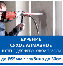 Алмазное сверление отверстия ф до 55 мм в стене до 50 см. (Для фреоновой трассы)